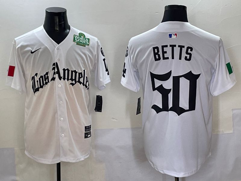 Men Los Angeles Dodgers #50 Betts White Five generations Joint Name 2025 Nike MLB Jersey style 6